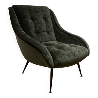 Italian armchair 1950' restored anthracite velvet