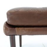 1970 Svend Skipper High Back Armchair and Stool in Brown Leather, Denmark