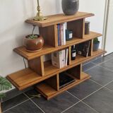 Low solid oak shelf, brutalist style, 60s