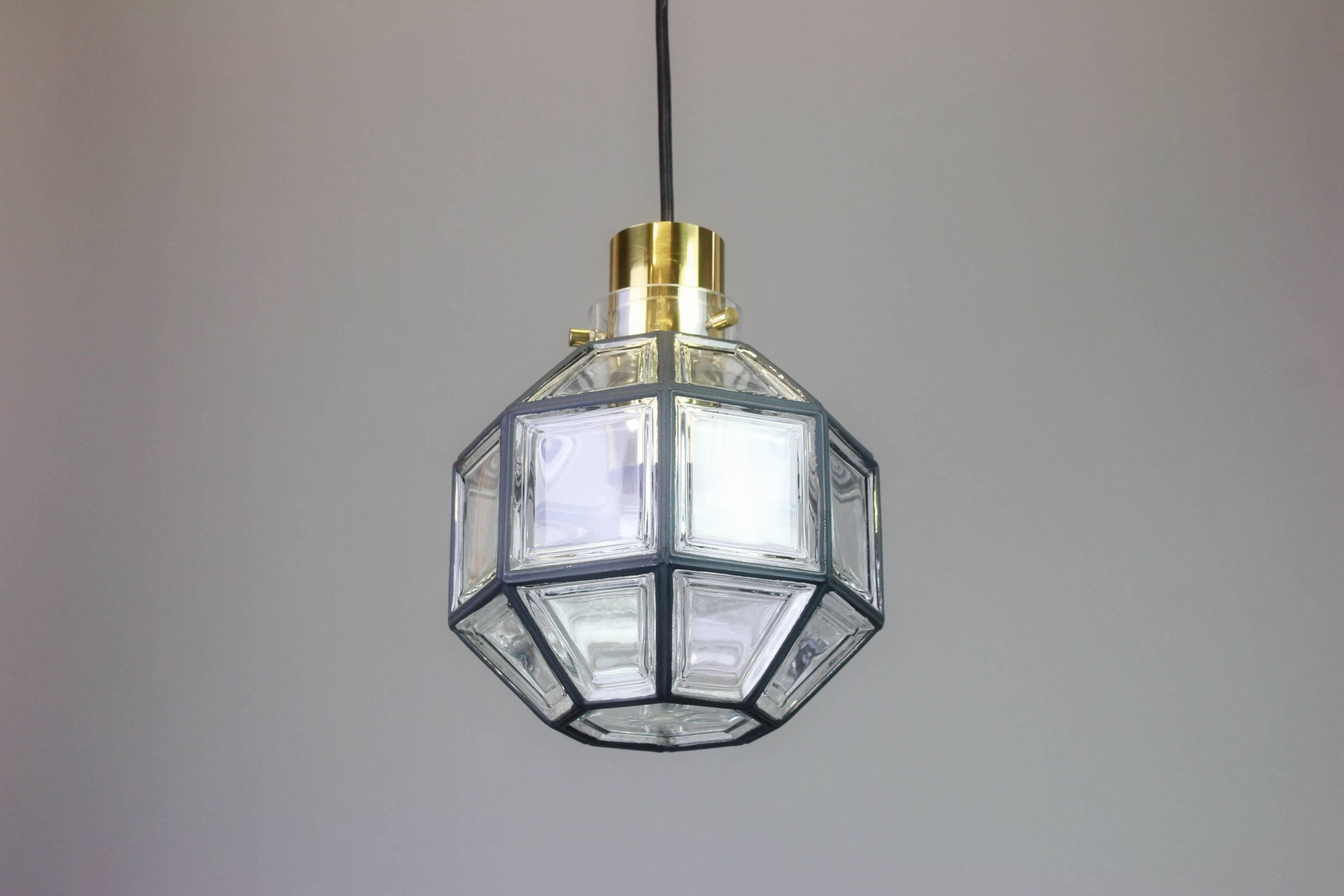 Iron and clear glass pendant by Limburg, Germany, 1960s