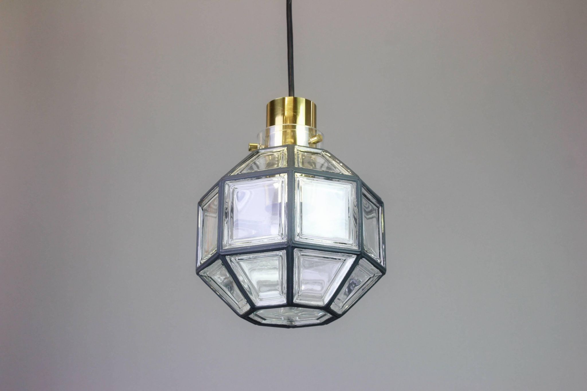 Iron and clear glass pendant by Limburg, Germany, 1960s