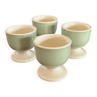 Lot de 4 coquetiers vintage en faïence | Vert et beige | Art de la tab