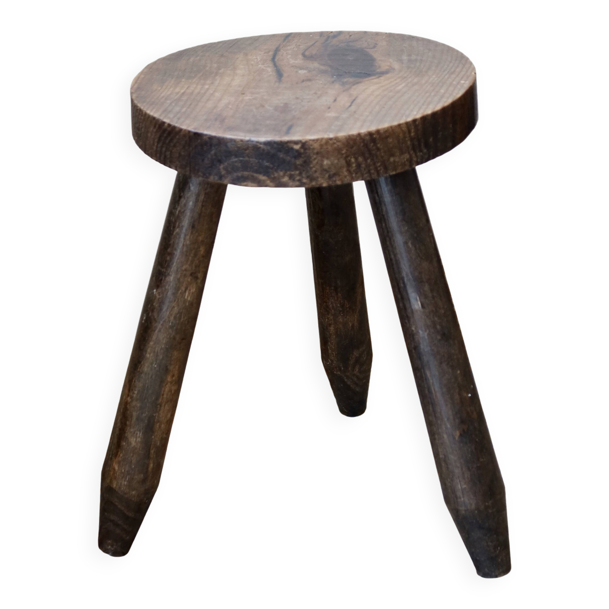 Old dark wood tripod stool