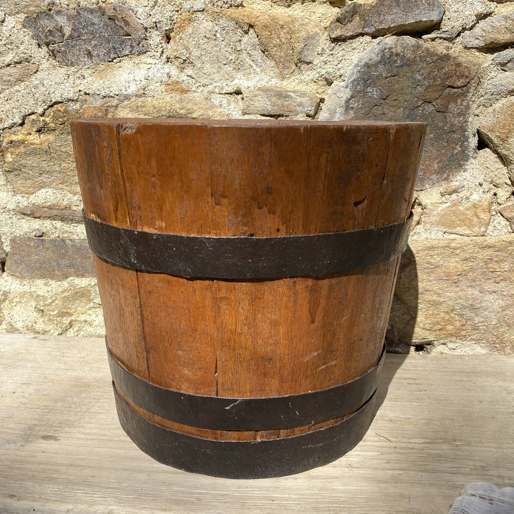 Wood and metal barrel planter