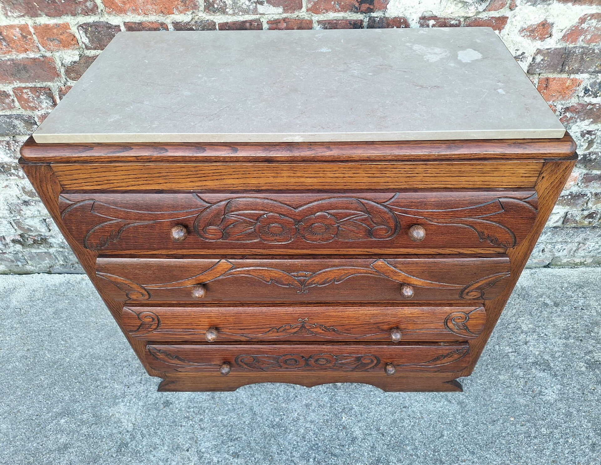 Art Deco commode, vintage antique piece with marble top.
