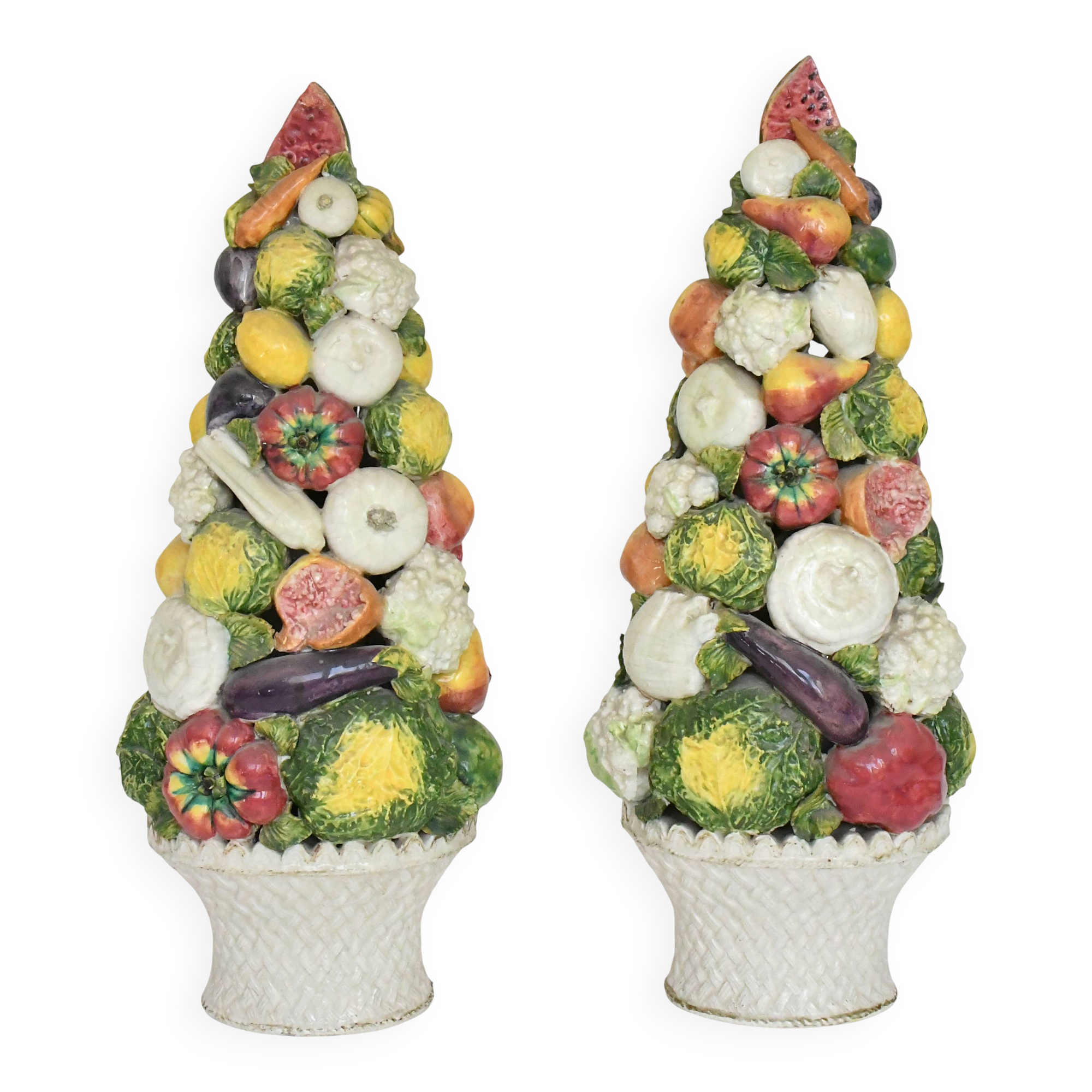 Pair of important majolica ceramic centrepieces from Italy.