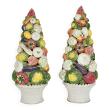 Pair of important majolica ceramic centrepieces from Italy.