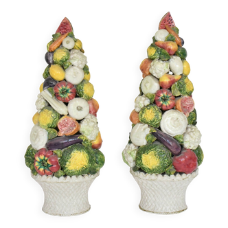 Pair of important majolica ceramic centrepieces from Italy.