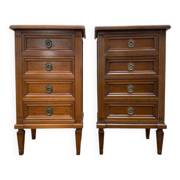 Pair of bedside tables – Louis XVI style – Stained wood and brass – Year