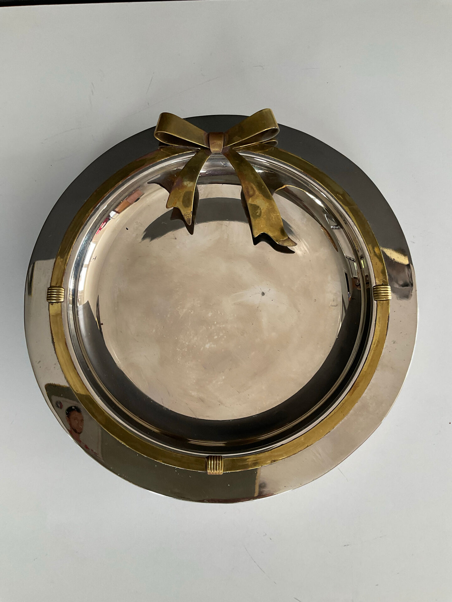 Vintage metal chrome and brass pocket tray