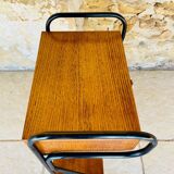 Vintage oak bedside table with black metal legs circa 50s/60s
