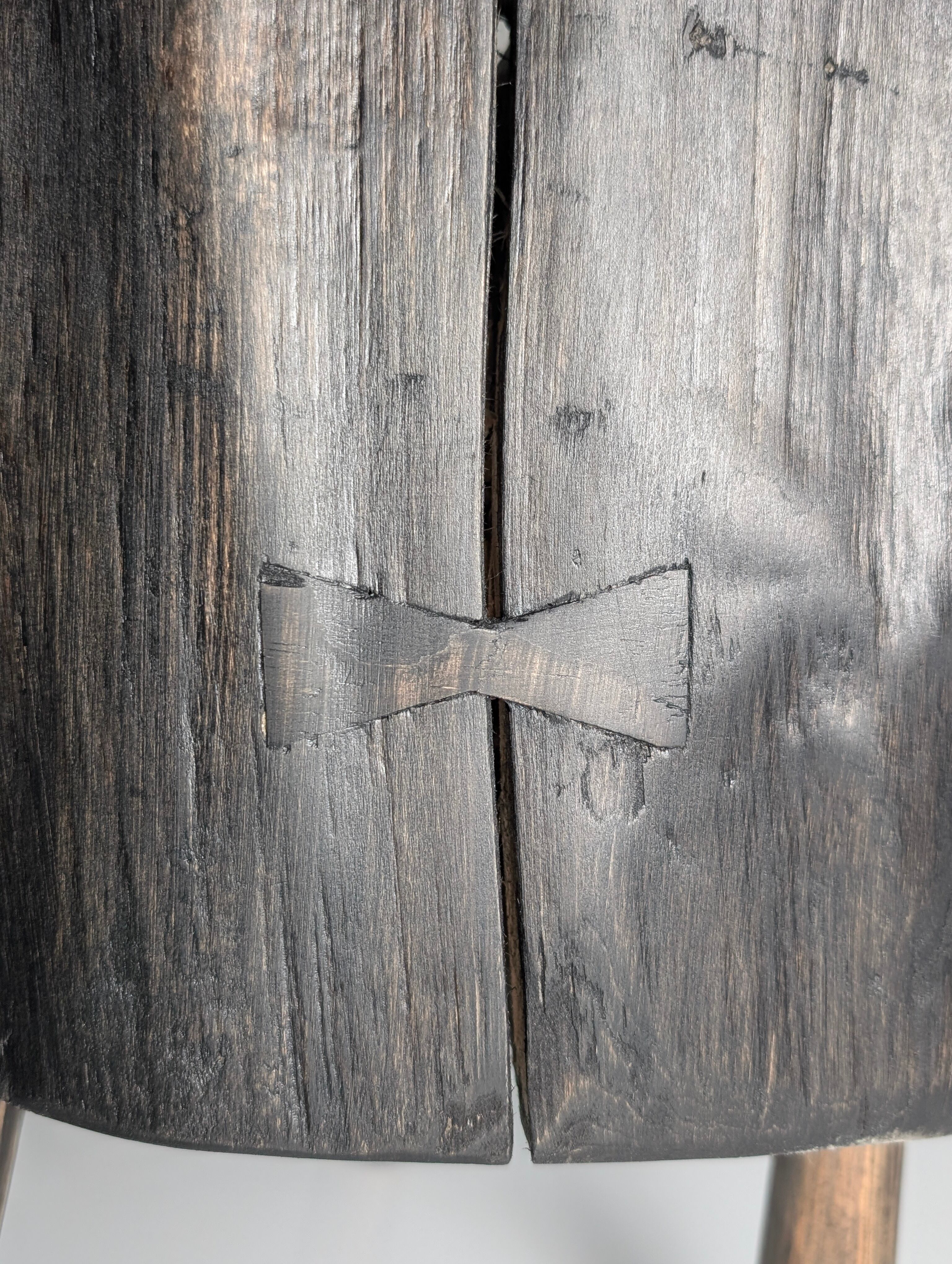 Wabi-Sabi black ebonised wood stool with butterfly joints