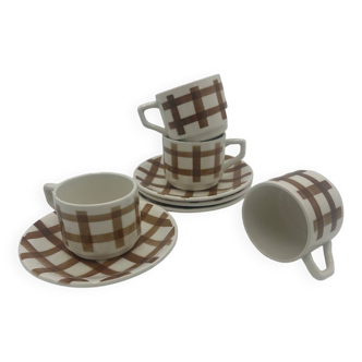 Set of cups with tea towel pattern