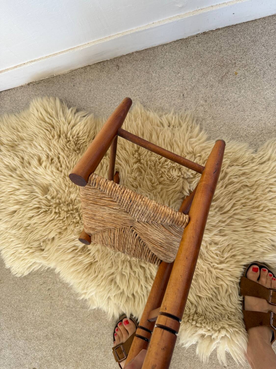 Vintage wooden and straw children's chair