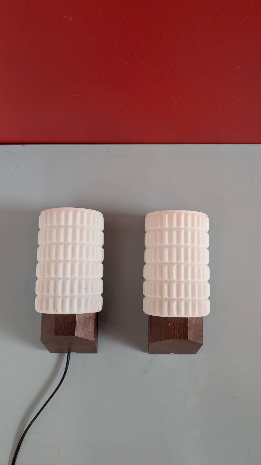 Pair of wall lights by Louis Kalff for Philips - glass and opaline.