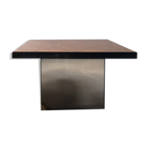 Table basse en loupe d'orme et verre fumé, signée Paul Michel, 1970