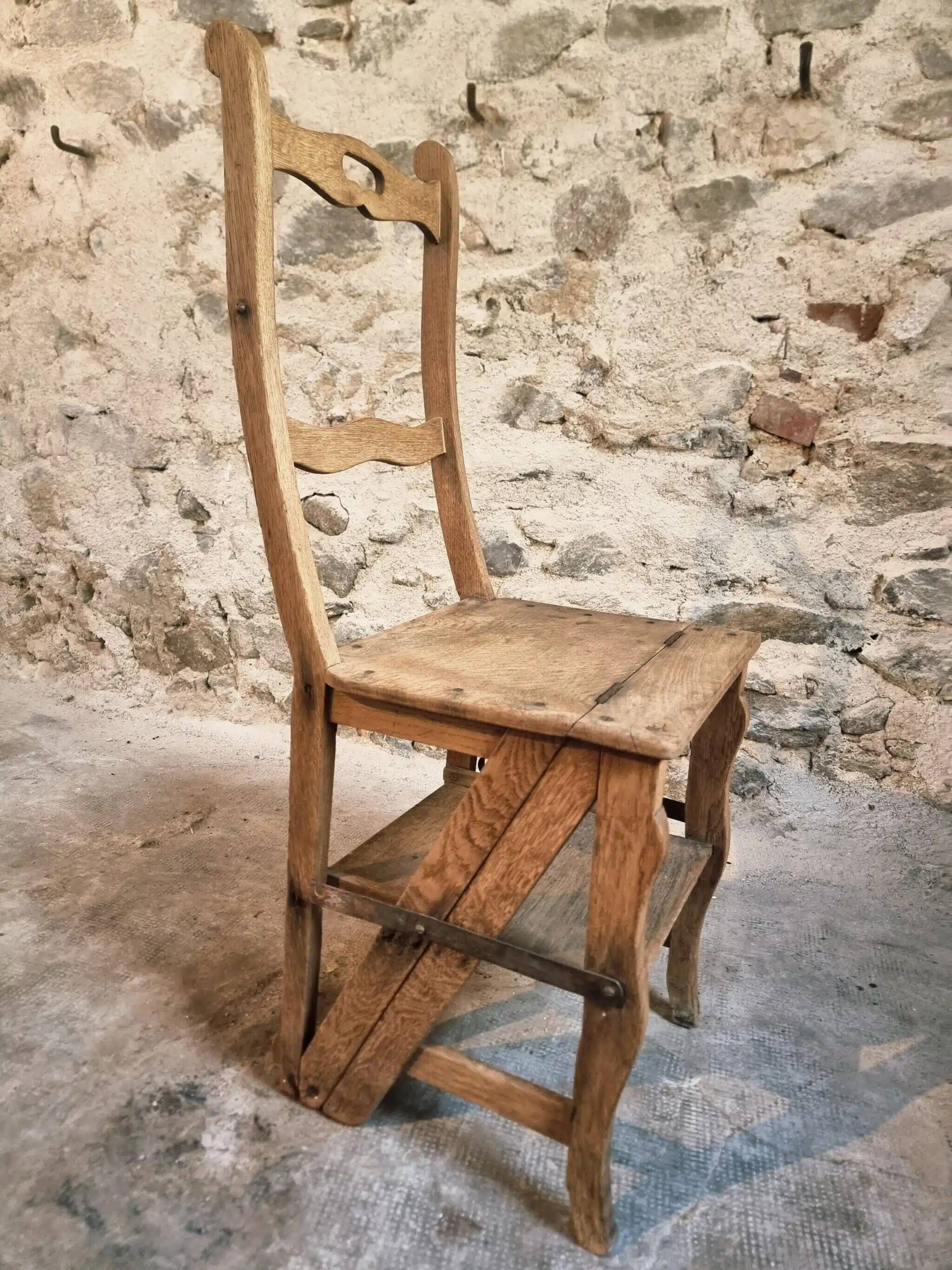 Antique French Oak Ladder Library Chair – Metamorphic Stepladder Chair