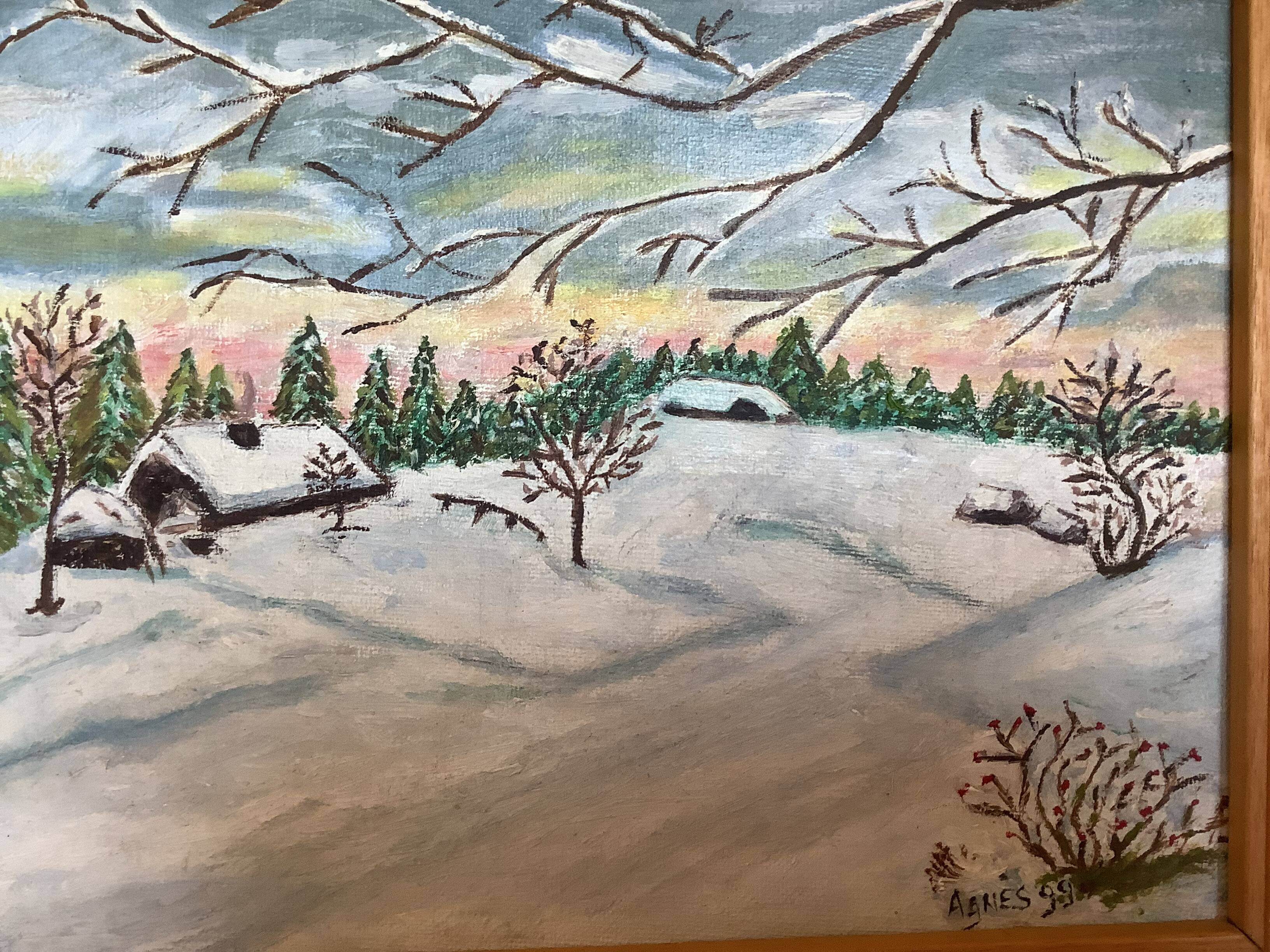 Winter landscape under snow oil on canvas signed