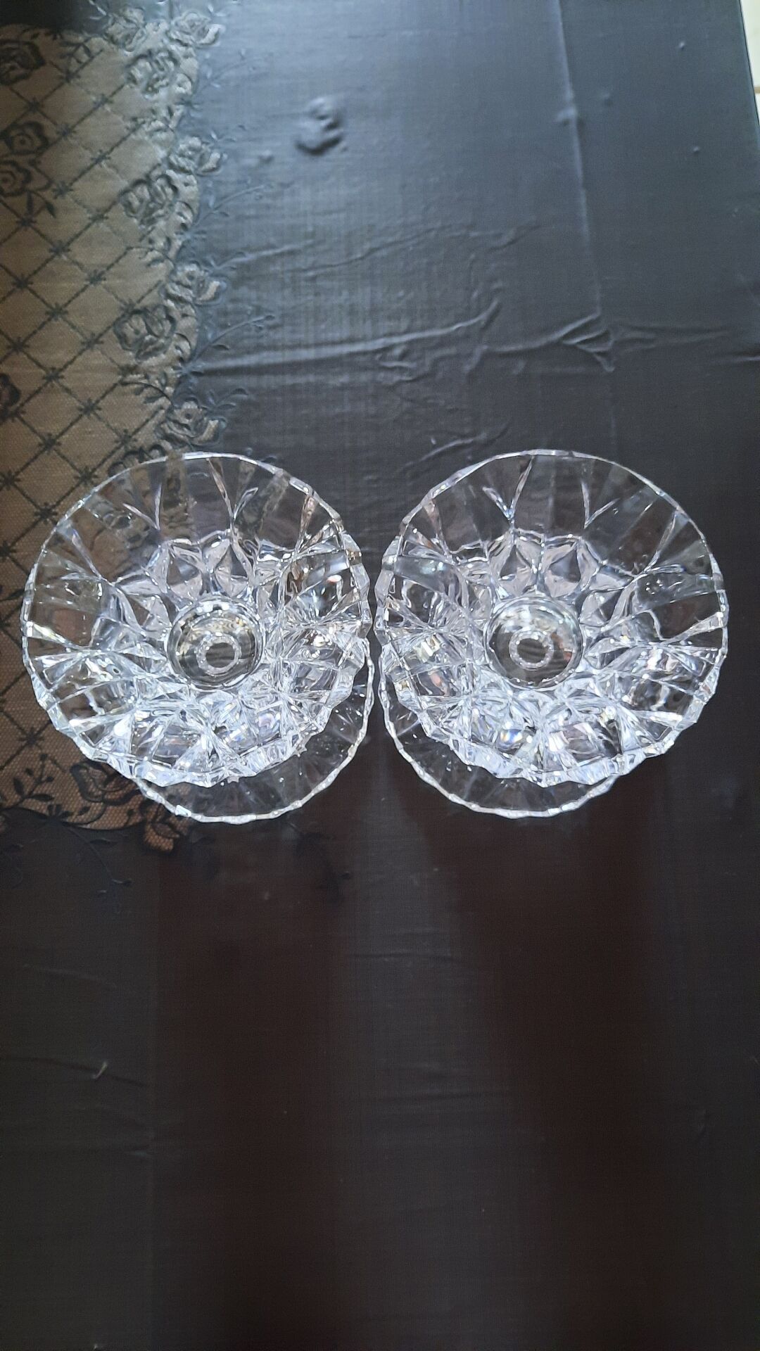 Pair of antique Arques crystal candlesticks