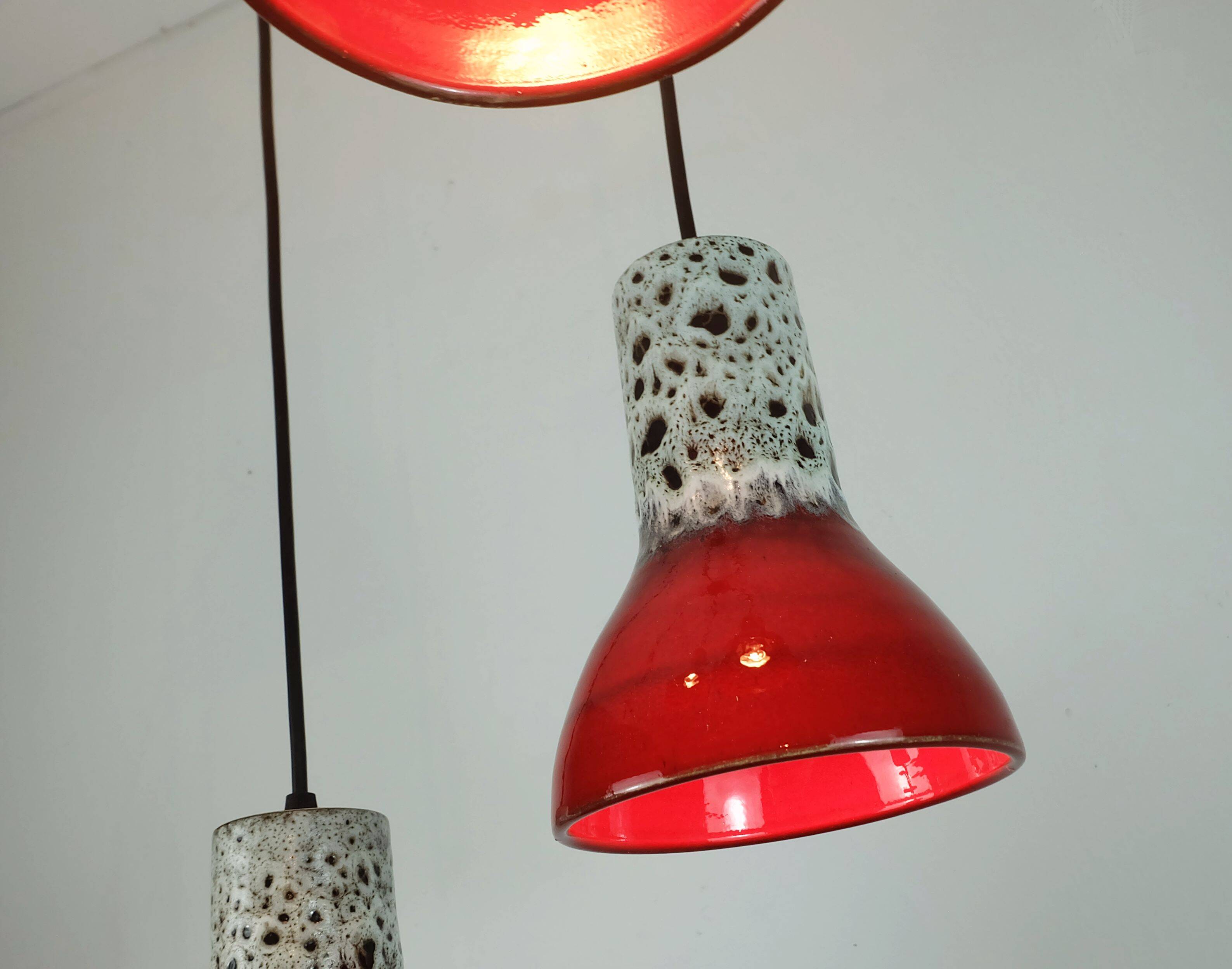 1970s mid century pendant light 5-light cascading lamp with fat lava cerami