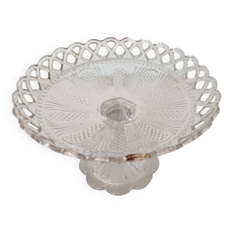 Ancien compotier coupe en verre moulé incolore déco table mignardises