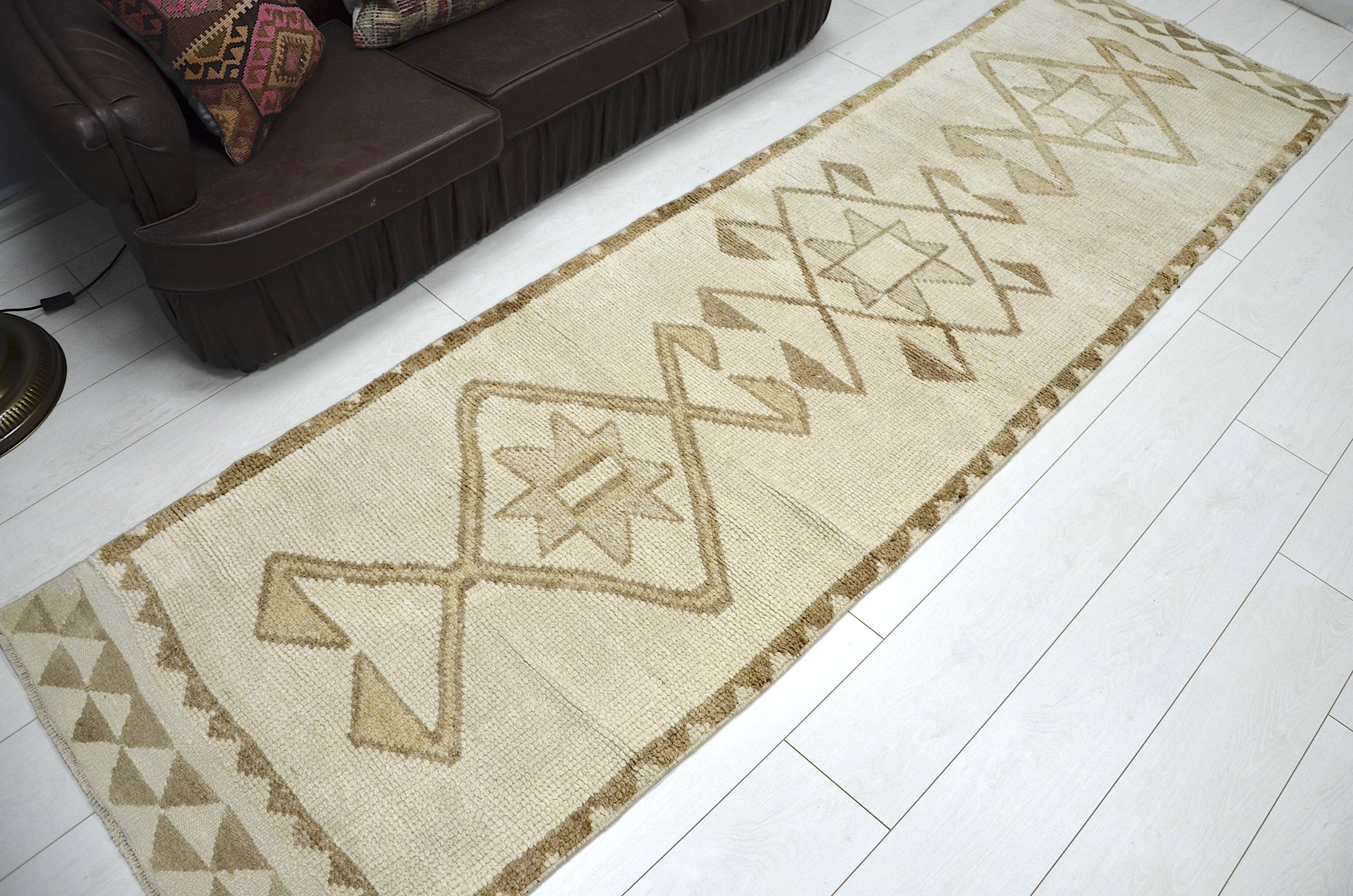 White & Beige Wool Handmade Rug sku 2215