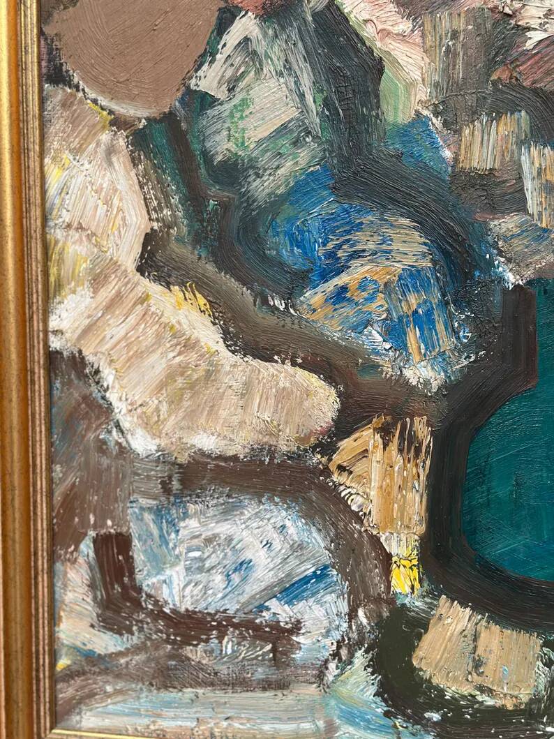 Original Swedish Oil on Canvas – "Family" by Gösta Falck – Signed – Vintage and Framed
