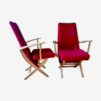 Paire de fauteuils rouges Danemark 1950