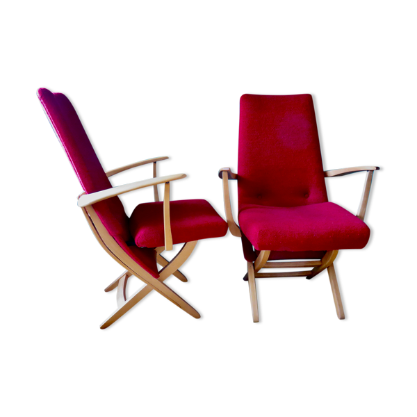 Paire de fauteuils rouges Danemark 1950