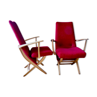 Paire de fauteuils rouges Danemark 1950