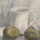 Original Swedish Oil on Canvas – “Jug, Bowl and Fruits” by Main Klarmo‑Kärred – Signed – 1961 – Vintage & Framed – 49×40.5 cm (19.3"×15.9")