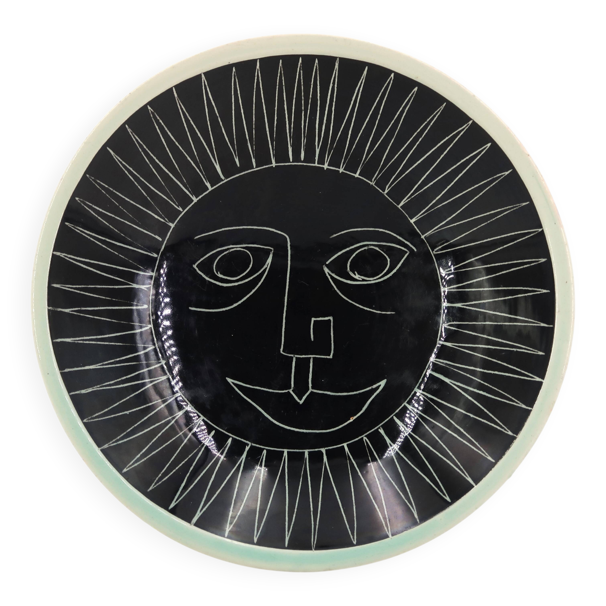 Ceramic vide poche by Jacques Pouchain, Sun with face, 1950s.