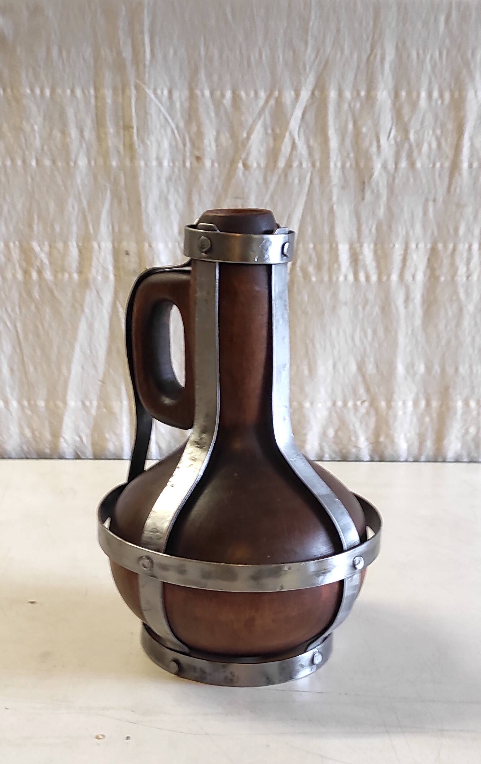 Vase / jug in solid wood and metal - mid 20th century