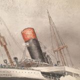 Large painting Oil on masonite Liner Mauritania signed E Joubert