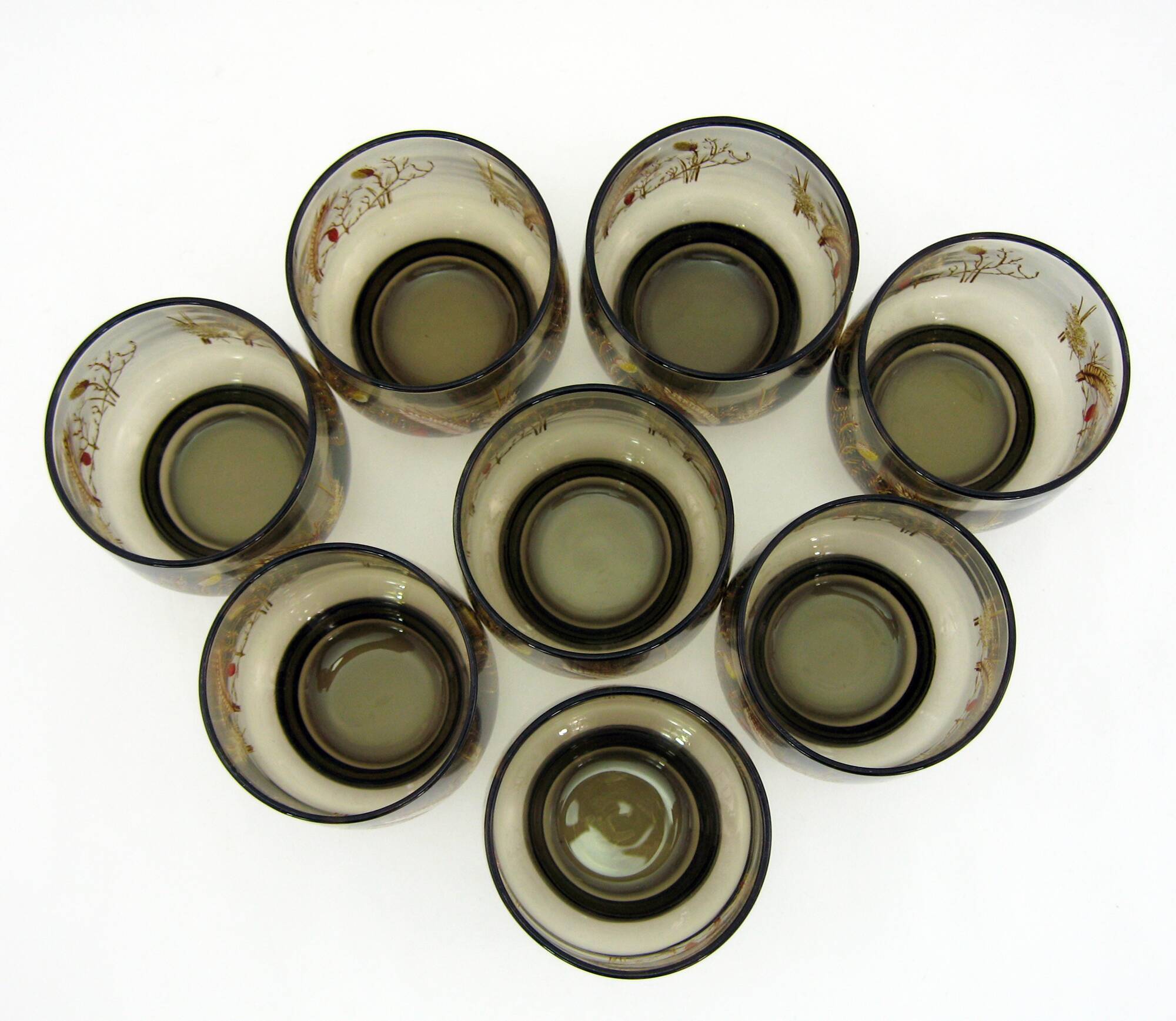 8 smoked glass goblets - Tivoli Luminarc Arcoroc France - vintage 70s