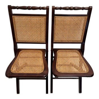 2 vintage folding chairs in wood and canning, 60s