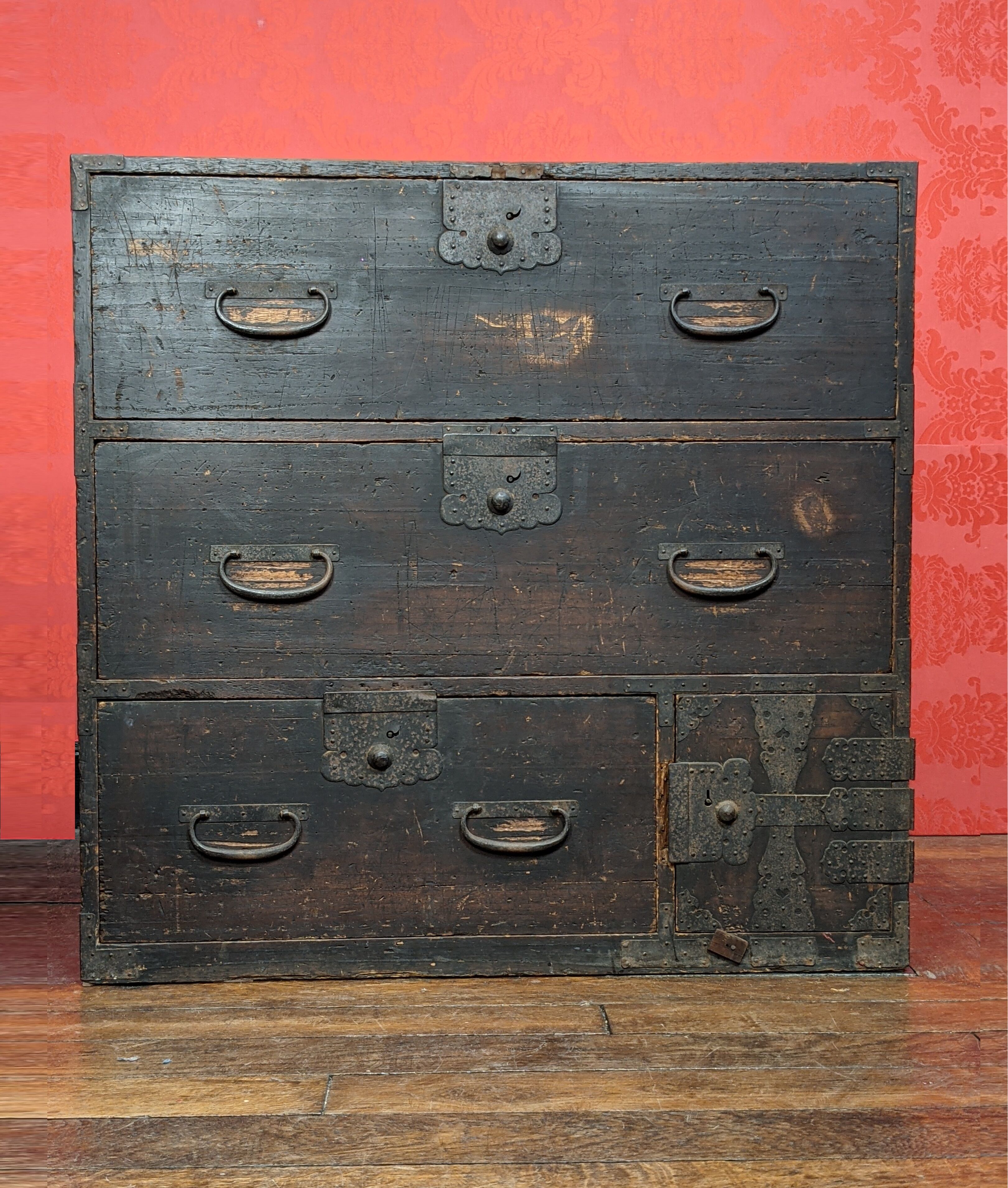 Tansu linen chest of drawers, japan, wabi sabi style, early nineteenth