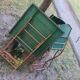 Mid century distressed painted iron garden table and 2 chairs, 1960s