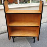 Wooden bookcase-shelf on black metal legs, Pierre Guariche style, 1960