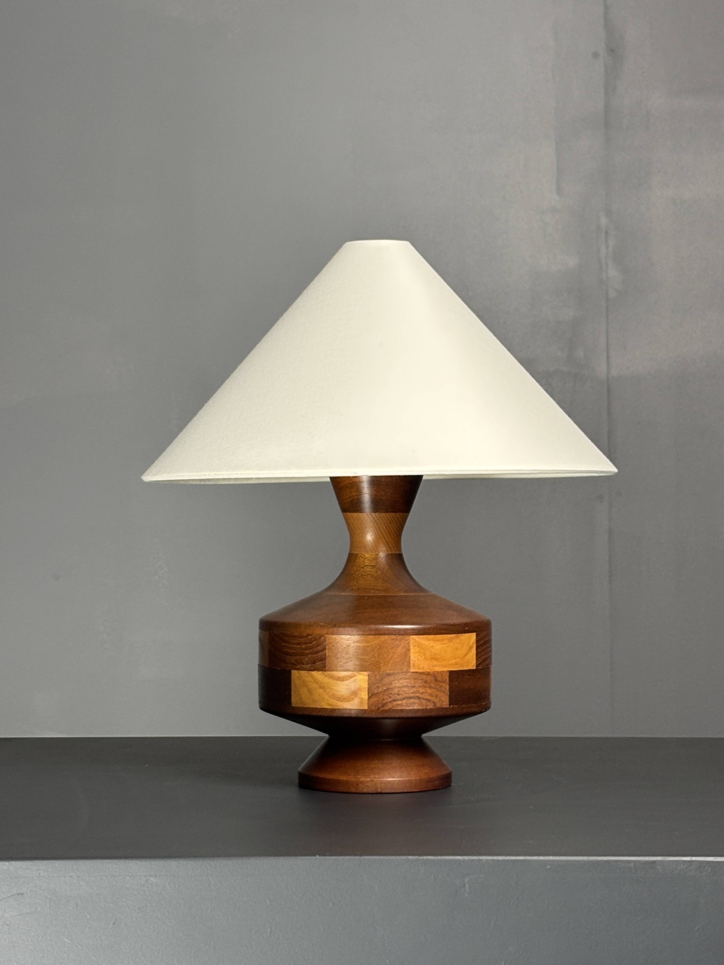 Mid-Century Table Lamp with Geometric Wood Inlay, English, circa 1955–1965