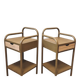 Old ochre metal bedside tables from a boarding school.