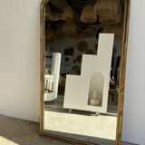 Large gilded mirror 19th century rounded corners mercury glass Louis XVI style