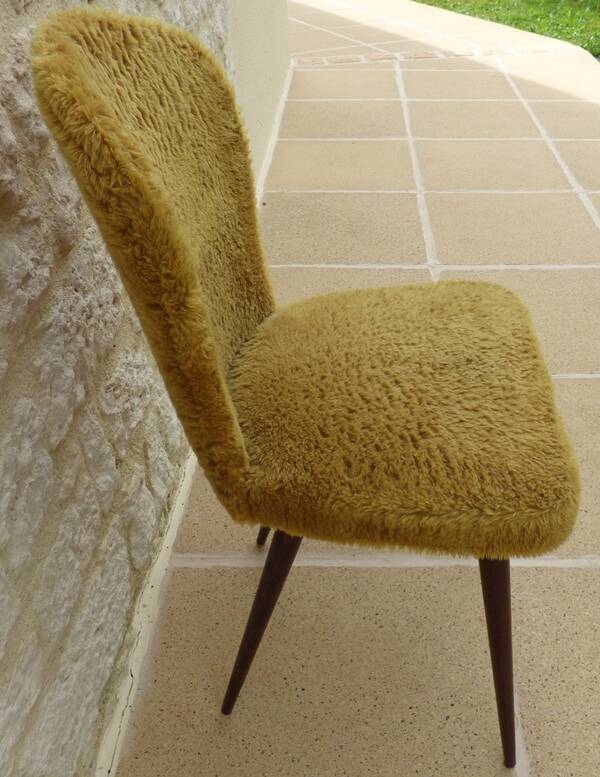 1950s compass foot sheepskin chair covered in sheepskin fabric