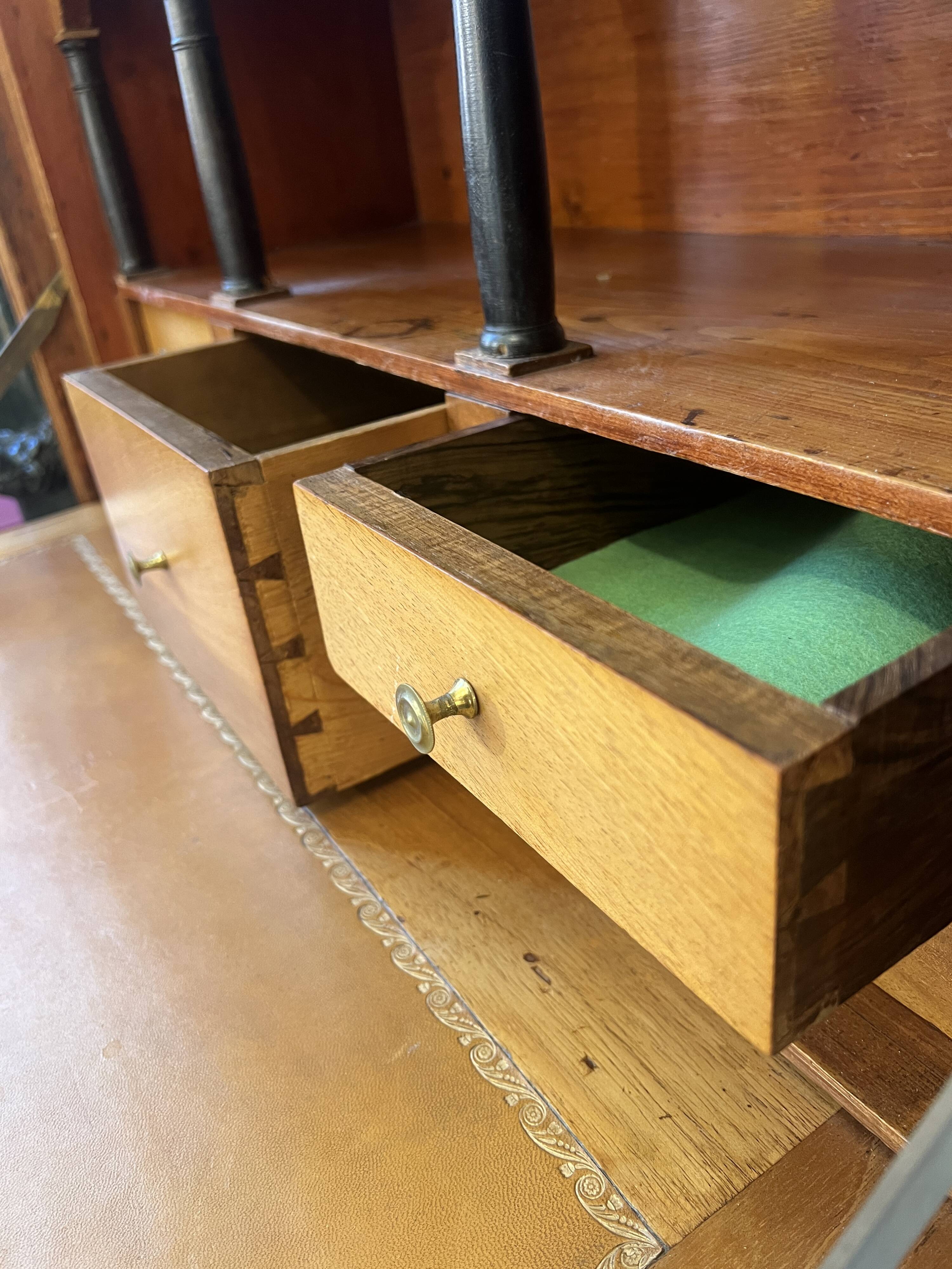 Louis XVI period mahogany secretary, white marble top, clover lock