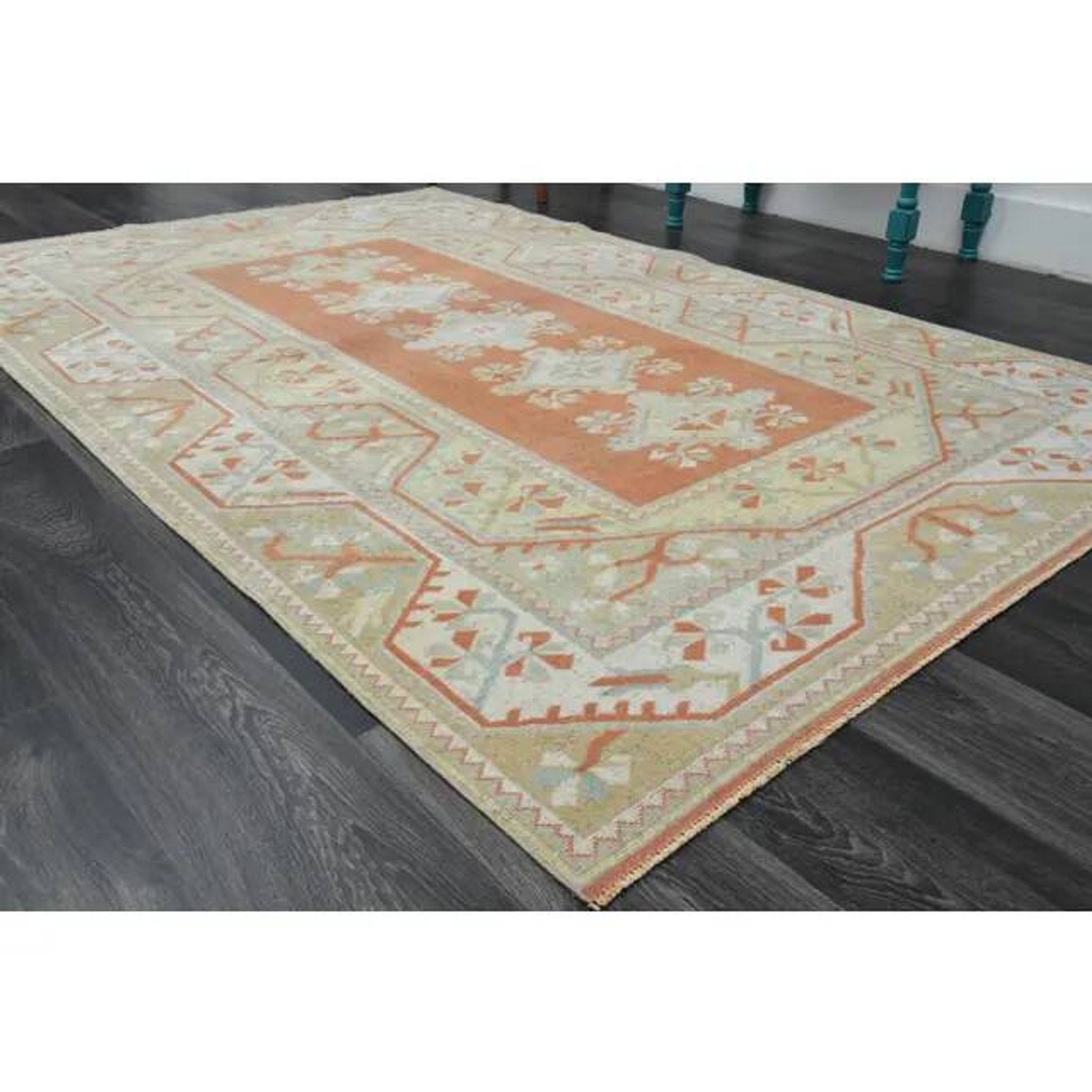 1970s Vintage Turkish Handmade Wool & Cotton Orange Area Rug 159x246