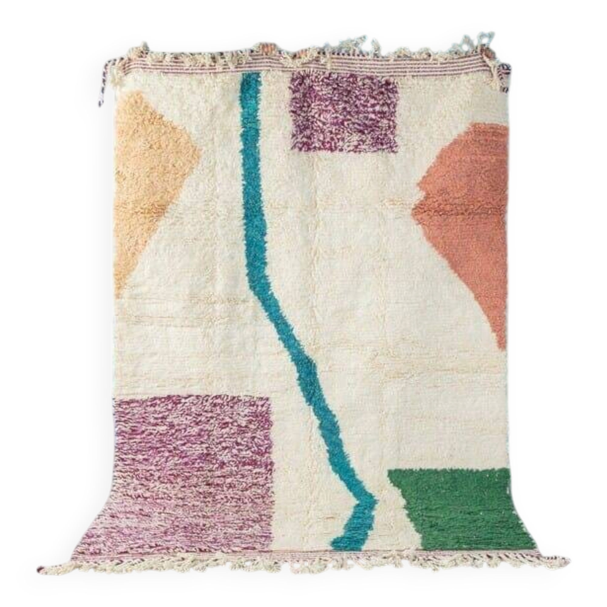Custom-made pure wool Berber rug with colourful patterns, size 150/250 cm.