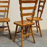 Set of 6 rustic chairs in Vosges pine from the 80s