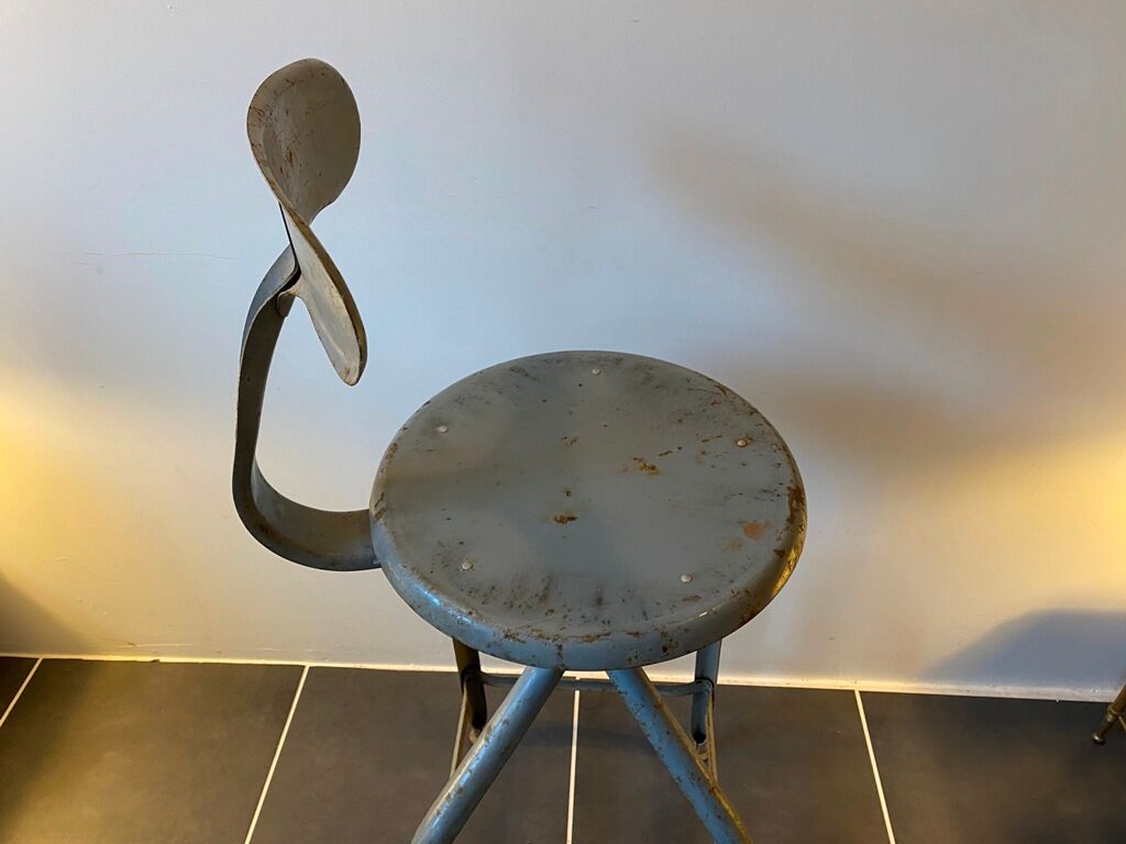 Nicolle industrial architect high chair swivel up adjustable metal gray 1950