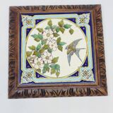 Longwy Trivet with Doorbell, Glazed Earthenware Tile and Wooden Frame