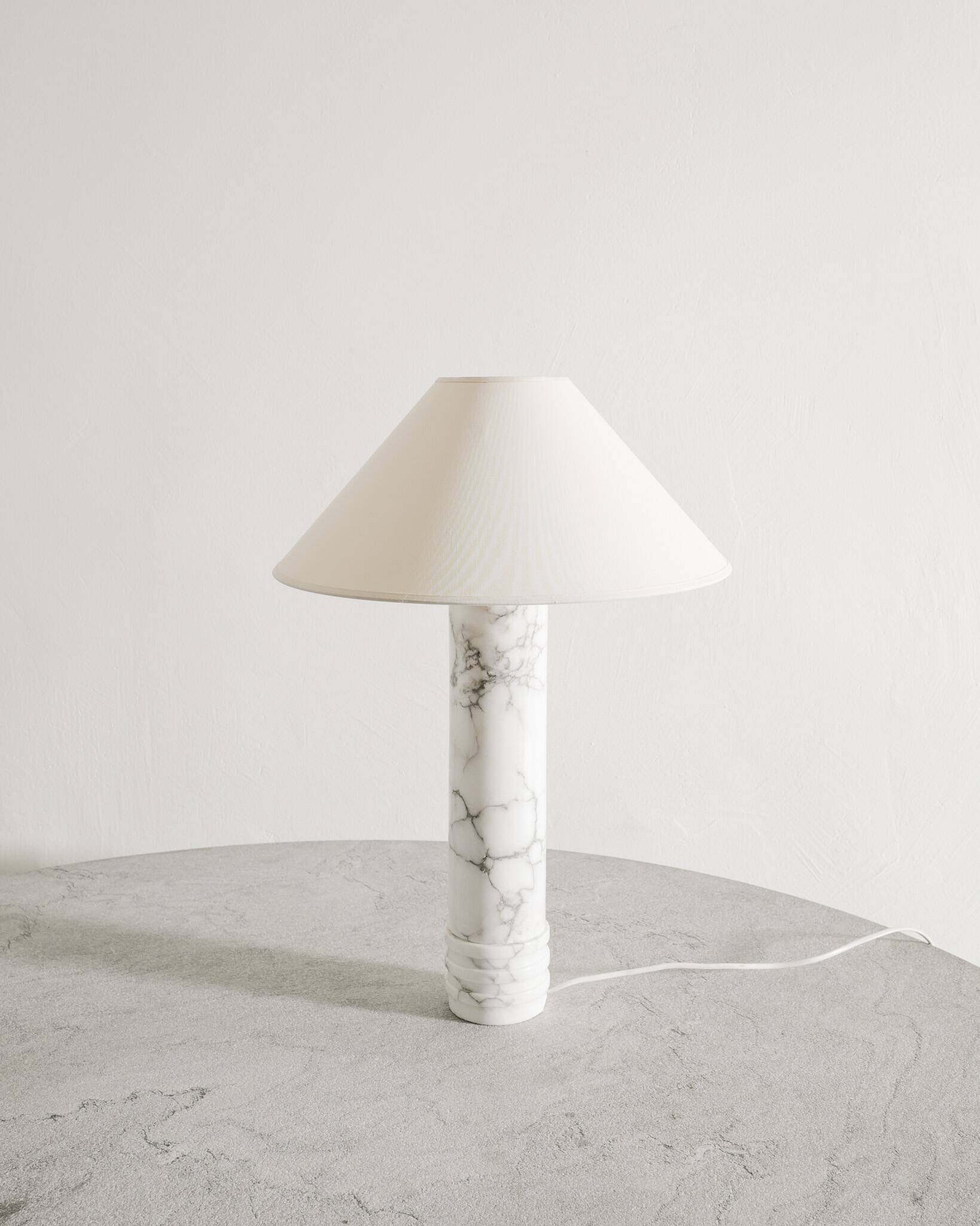 Swedish Mid Century White Marble Cylindrical Table Lamp by Bergboms, 1960s